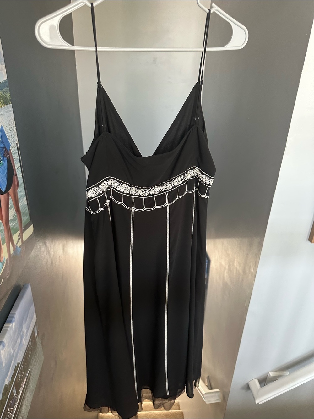 LOFT Black Strapless Slip Dress with White Trim